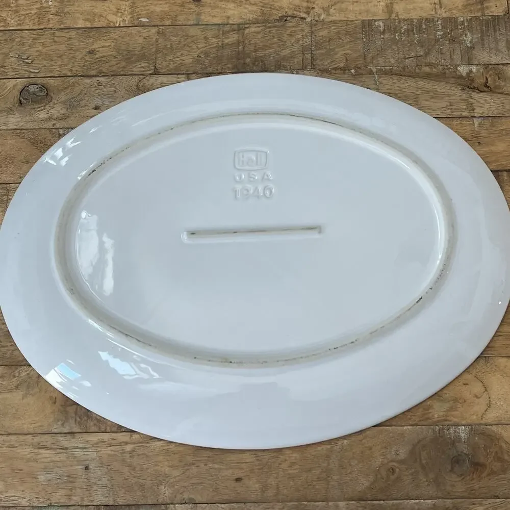 Vintage Hall China Oval 1940 WWII White Serving Platter 15